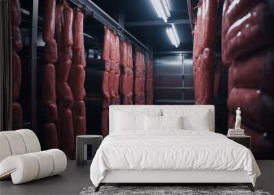 Sausage warehouse with different varieties Wall mural