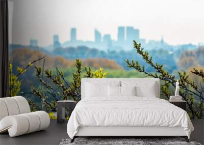 Modern city rising out of natural landscape Wall mural