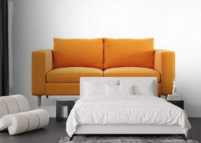 Modern orange textile sofa on isolated white background. Furniture for modern interior, minimalist design. Wall mural