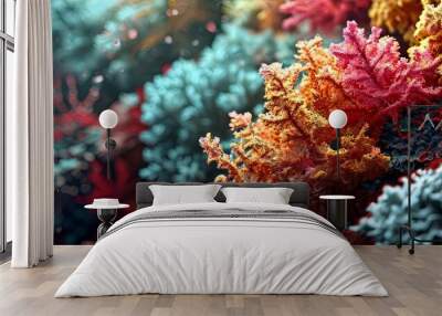 A colorful coral reef with a variety of different colored plants Wall mural