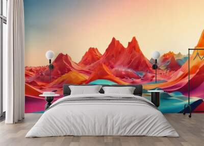 A colorful landscape with mountains in the background Wall mural