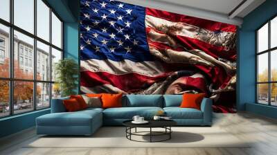 A flag with a lot of dirt on it Wall mural