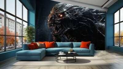 A monster with a large mouth and sharp teeth Wall mural