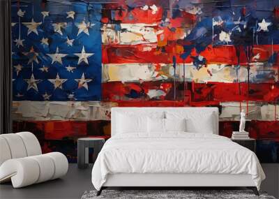 A painting of the American flag with stars and stripes Wall mural