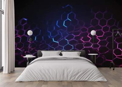 A purple glowing hexagon pattern abstract wallpaper Wall mural