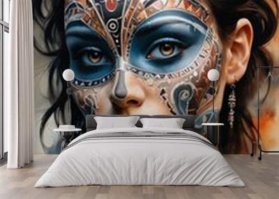 A woman with a painted face and a necklace Wall mural