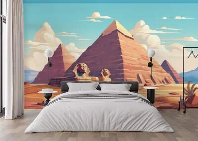 Abstract background Egypt. Captivating banner design showcasing an intricate illustration of the historic Egyptian pyramids. Generative AI. Wall mural