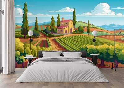 Abstract background vineyard. Stunning vineyard-inspired illustration against a natural background for banner design. Generative AI. Wall mural