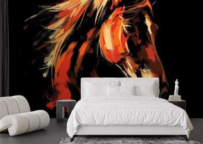 Abstract Red and Orange Brushstroke Horse on Black Wall mural