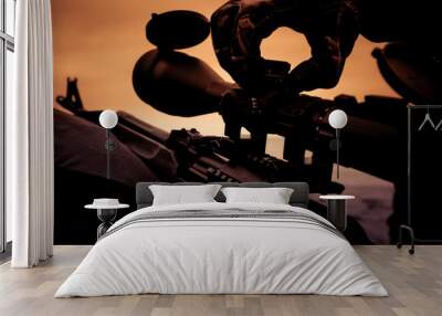 Automatic hunting rifle with optical scope close-up, sight adjustment when shooting Wall mural