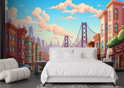 Background San Francisco. A captivating illustration of San Francisco showcasing its iconic landmarks, with an abstract background and stylish banner design. Generative AI. Wall mural