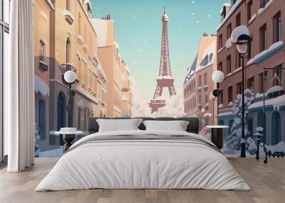 Background winter street of Paris. Stunning banner design featuring an artistic illustration of a winter street in Paris. Generative AI. Wall mural