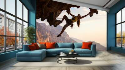 rock climber at sunset, kalymnos island, greece Wall mural