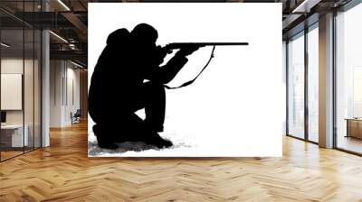 black silhouette of a man firing a gun Wall mural