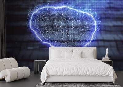 Brain drawing hologram with abstract background. Multi exposure. Data technology concept. Wall mural