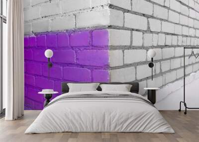 Brick wall paint two colors purple and lilac or violet and white abstract urban background design art texture Wall mural