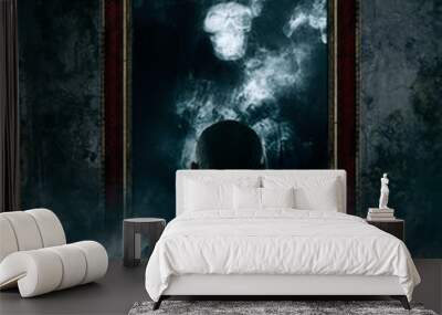 Mirror. Terrible ghost on dark smoke Wall mural