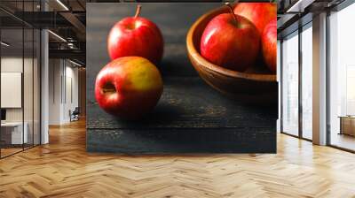 organic healthy apples in bowl on wooden board. Healthy food Wall mural