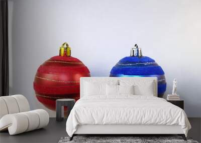 Christmas decoration red and blue balls with frosted stripes Wall mural