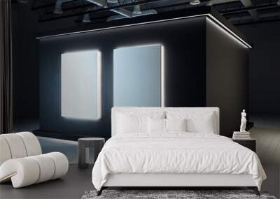 Contemporary black exhibition hall interior Wall mural