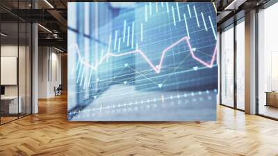 Double exposure of financial chart on empty room interior background. Forex market concept. Wall mural