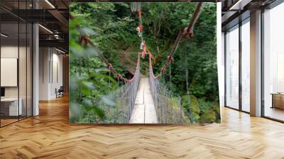 flashlight with colorful ribbons on the cable bridge across the river Wall mural