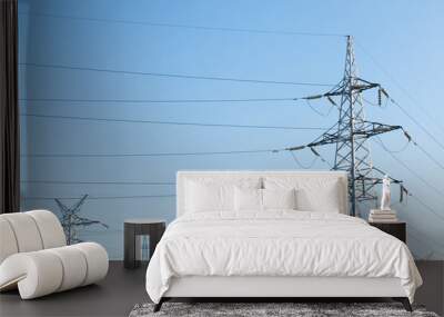 Electricity voltage high energy power technology electrical tower industry line electric blue sky Wall mural