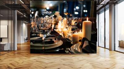 festive table setting candles for wedding party Wall mural