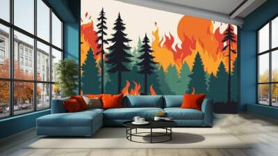 Forest fire in the forest. illustration of a burning forest. Wall mural