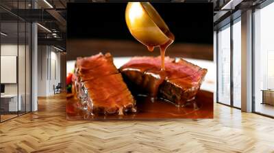 Grilled beef Steak filet Mignon medium rare pour demi-glace sauce Wall mural