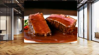 Grilled beef Steak filet Mignon medium rare pour demi-glace sauce Wall mural