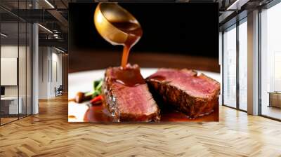 Grilled beef Steak filet Mignon medium rare pour demi-glace sauce Wall mural