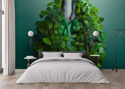 Illustration of human lungs formed from the plexus of various green plants. Plants as the lungs of our planet concept. Wall mural