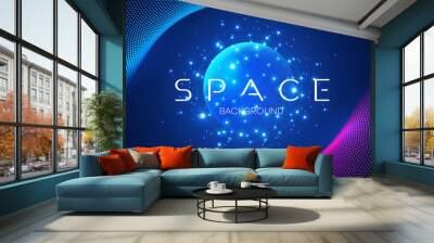 Abstract space background with the image of the planets, geometric shapes background. Futuristic space, modern bright background. Wall mural