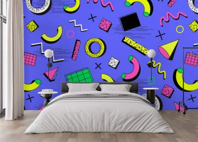 Memphis background, 80s-90s style patterns. Memphis fashion style. Colorful geometric pattern, different shapes of color style. Wall mural