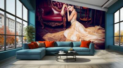 beige long dress Wall mural