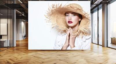 cute girl in straw hat Wall mural