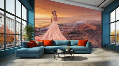 lady on beach of ocean Wall mural