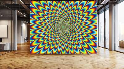 Pulsing fiery spirals. Optical illusion of movement. Wall mural