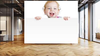 Baby boy showing blank placard with copy space isolated Wall mural