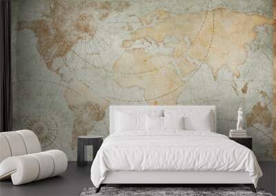 Blue vintage world map illustration based on image furnished by NASA Wall mural