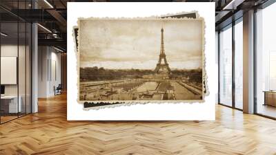 Eiffel tower in Paris vintage sepia toned postcard isolated on w Wall mural