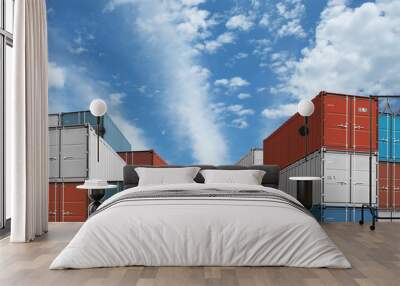 export or import shipping cargo containers stacks under sky Wall mural