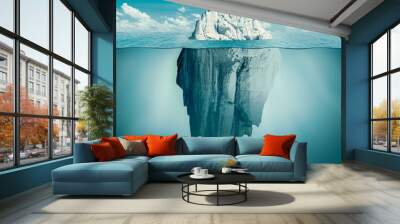 Iceberg in ocean. Hidden threat or danger concept. Central composition. Toned green. Wall mural