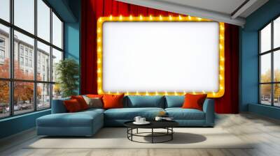 light sign with gold frame on red theatre or cinema curtain Wall mural