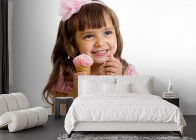 little girl with ice cream in studio isolated Wall mural