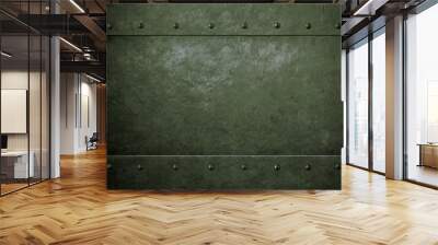 old metal green military background with rivets Wall mural