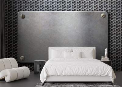 old metal plate over grid metallic background Wall mural