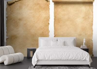 Old worn paper sheet and scroll isolated on white Wall mural