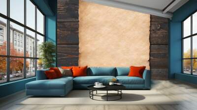 parchment on wood wall 3d illustration Wall mural